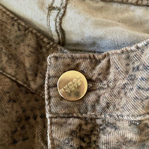 Zara Woman Snake Print Corduroy Skinny Pants Brown Stretch Mid Rise Size 6 - Picture 5 of 9